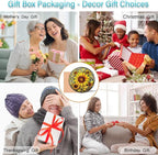 Sunflower Suncatcher Stained Glass Window Hanging Ornaments - 8” Handmade Sun Catchers Indoor Window Outdoor Garden Decor - Wall Art Sun Flower Glass Panel with Hooks - Sunflower Gifts for Women Mom