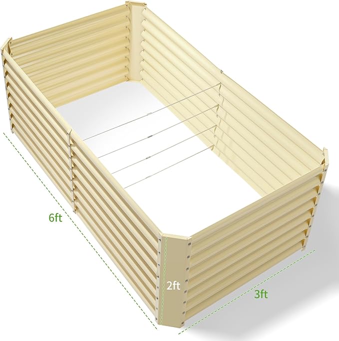 Land Guard 6x3x2ft Galvanized Raised Garden Bed, Planter Boxes Outdoor, Raised Garden Beds Outdoor for Vegetables, Flowers, Herbs, 269 Gallons, Cream Yellow…