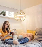 Q&S Modern Led Chandelier Gold Round Globe LED Hanging Pendant Light Fixtures for Entryway Kitchen Island Dining Room Living Room