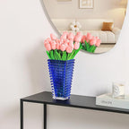 MCMCNCUIU Crystal Vase, Large Crystal Vases for Flowers, Blue Large Flower Vase, Modern Glass Vases for Living Room, Bedroom, Kitchen, Dining Table, Mantle, Wedding, 9 Inches