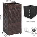 SUNNYPARK 2 Pack Tall Planters for Outdoor Plants Rattan Modern Tall Square Planter Box with Removable Liners Indoor Outdoor Porch Patio Flower Pot (12’’ x 12’’ x 24’’)