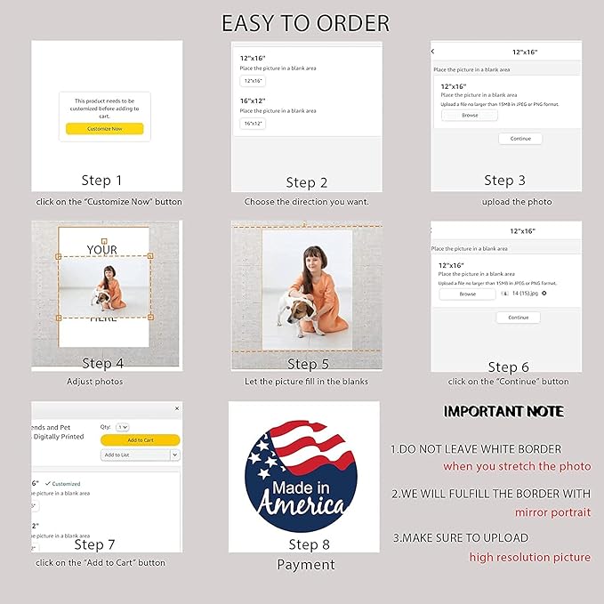 Custom Canvas Prints With Your Photos, Customized Picture On Canvas Print, Personalized Wall Framed Gifts for Family Anniversary Baby Pet Wedding Christmas Graduation Decor for Men/Women 8 x 8in