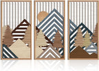 IARTTOP Large Mountain Wood Wall Art 16"x32"x3 Abstract Forest Wall Sculpture Geometric Boho Sunset Wilderness Artwork for Bedroom Living Room Office