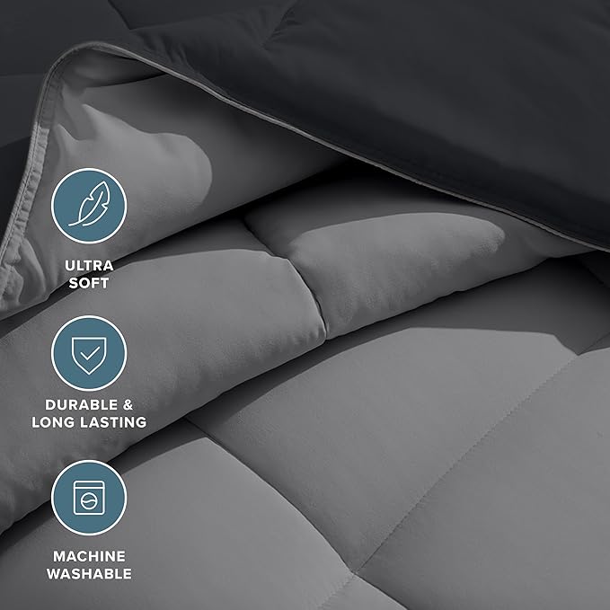 Bare Home Oversized King Comforter - Reversible Colors - Goose Down Alternative - Ultra-Soft - Premium 1800 Series - All Season Warmth - Bedding Comforter (Oversized King, Black/Grey)