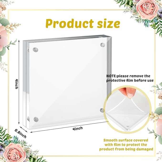 Handepo 12 Pcs Acrylic Picture Frame Bulk Clear Acrylic Photo Frame Magnetic Desktop Display Double Sided 20 mm Thickness Freestanding for Bedroom Living Room Home Office(4 x 4)