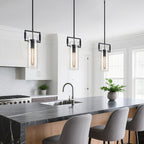 Modern Black Knurled Kitchen Island Pendant Lights 2 Pack,12'' Glass Island Pendant Light,Farmhouses Pendant Light, for Kitchen,Dining Room,Bathroom,Bulbs Included