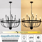 Black Chandelier 15-Light Industrial Iron Candle Chandelier Modern Suspended Farmhouse Chandeliers Pendant Light Fixtures for Dining Room Bedroom Living Room Kitchen Island Foyer E12 Bulb