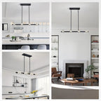 XINGQI Modern Chandeliers for Dining Room Over Table, 8-Light Rectangular Kitchen Island Light Fixture, Linear Farmhouse Metal Glass Black Vintage Hanging Lamp for Living Room Bar
