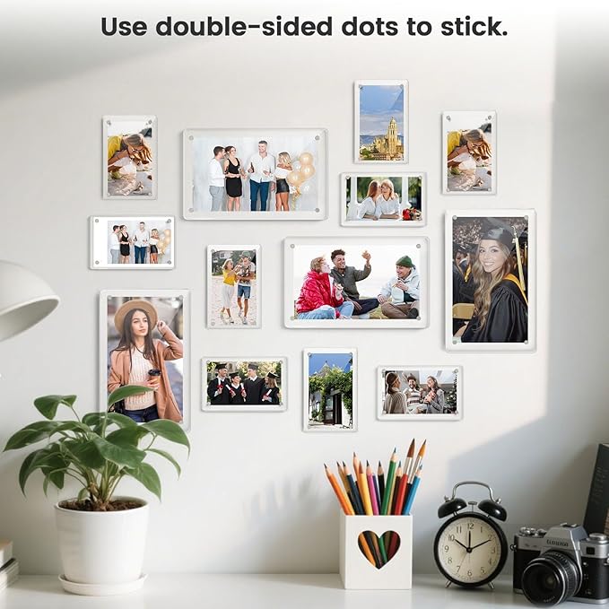 DomeStar 4 x 6 Magnet Picture Frames for Fridge 4 Pack, Acrylic Fridge Magnetic Frames for Photo Postcard Office Home Decor