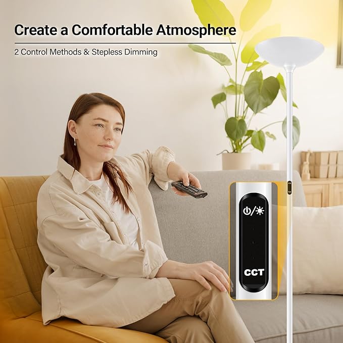 BoostArea Dimmable Floor Lamp,30W 3000LM Super Bright LED Torchiere Standing Lamp with Remote & Touch Control,71 in Tall Pole Sky Modern Floor Lamps for Living Room Bedroom Office,2700k-6500k,White