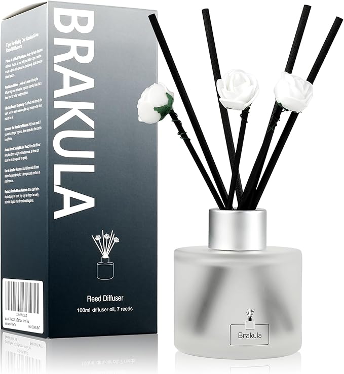 Brakula Reed Diffuser Set, Eucalyptus & Mint Scented， Reed diffusers for Home， Home Fragrance Diffuser with 7 Reed Sticks for Room/Bathroom Decor 3.38 fl oz(Eucalyptus & Mint)