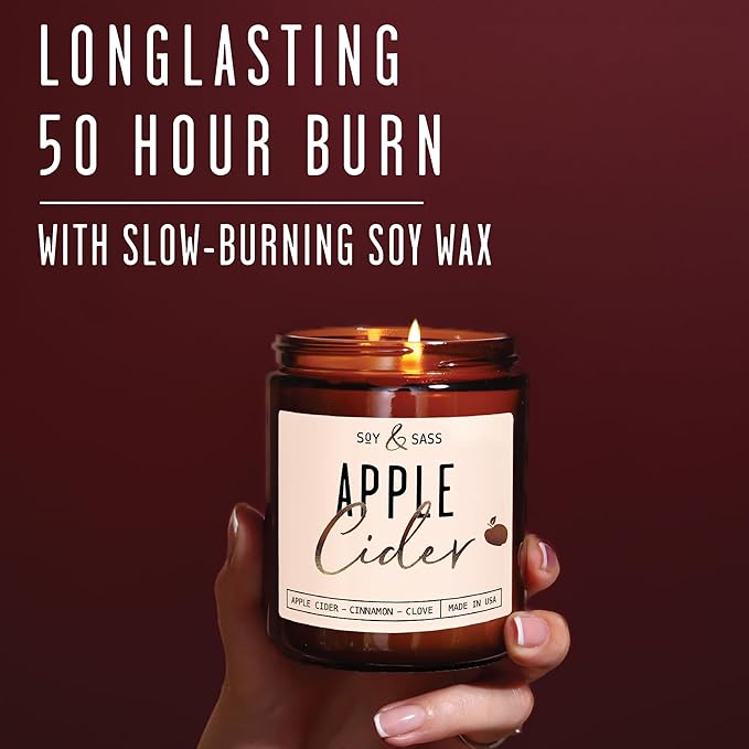 Apple Cider Candle, Fall Candles I Apple Cider, Cinnamon & Nutmeg - Infused with Essential Oils I Mulled Cider Fall Scented Candle (Soy) for Home I 9oz Reusable Jar I 50Hr Burn I Made in USA