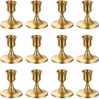 Sziqiqi Candlestick Holders Taper Candle Holders - Gold Candle Stick Candle Holder Bulk Decorative Table Centerpiece for Wedding Reception Christmas Dinner Bridal Showers Party Decor Pack of 12