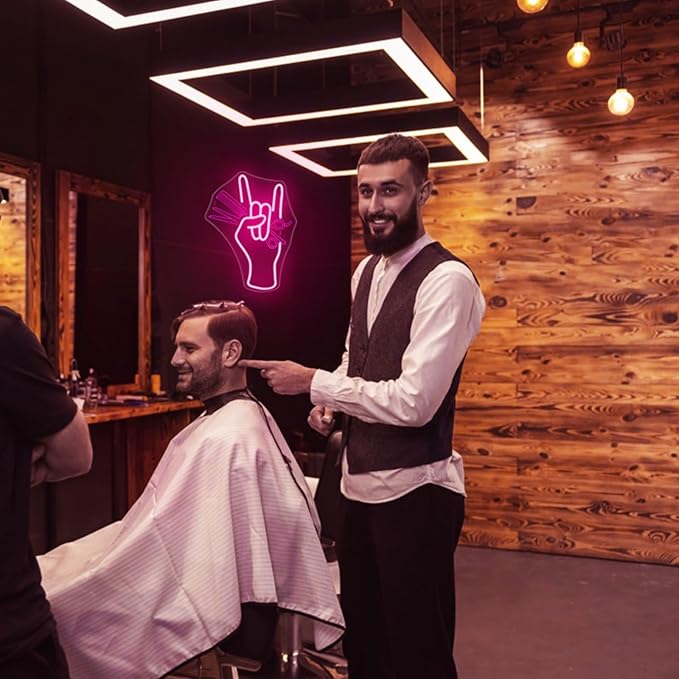 WLHOPE Salon Hand Neon Signs for Wall Decor Adjustable LED Lights Decorations for Haircut Barber Shop Salon Studio, Get Your Business Seen Day or Night