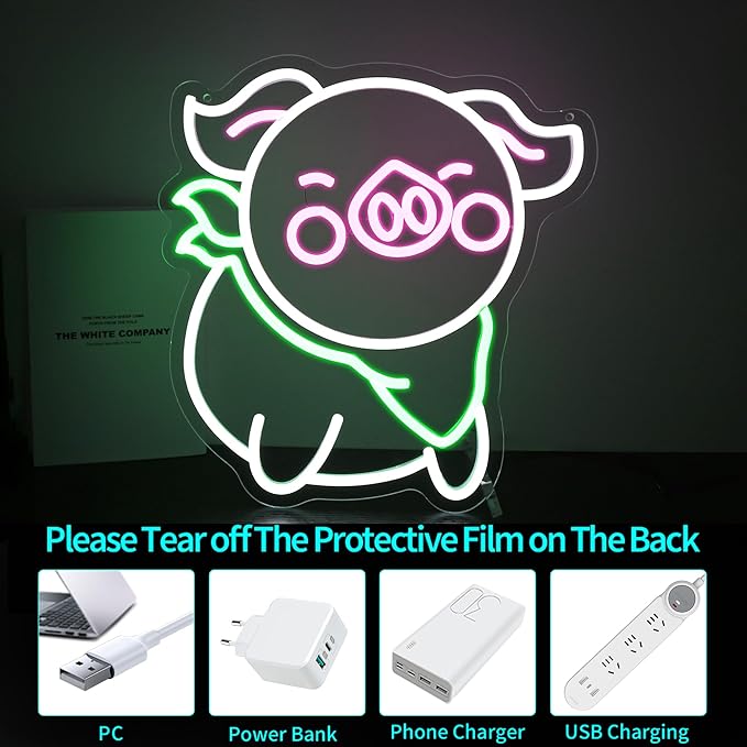 Pig Neon Sign - HSJNJKFU Neon Signs for Wall Decor Animal Led Sign Light Up Sign for Room Birthday Party Home - LED Neon USB Powered