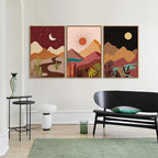 SIGNINART Boho Desert Framed Canvas Wall Art Set of 3, Colorful Sun and Moon Art Prints, Bohemian Modern Cactus Art Paintings, Southwestern Landscape Wall Decor for Living Room, Bedroom, Office 16"x24"