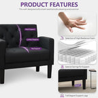 TYBOATLE Leather Chairs Set of 2 Comfy Living Room Chair Black Leather Tufted Mid Century Modern Accent Chair, Small Cozy Reading Arm Chair for Office, Bedroom