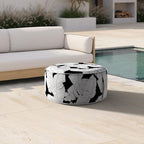 Inflatable Ottoman Stool D21 xH9 for Outdoor/Indoor Use, Water Repellent Patio Foot Rest Stool with Portable Handle,Round Pouf Ottoman Suitable for Garden,Deck and Camping - Black Leaves