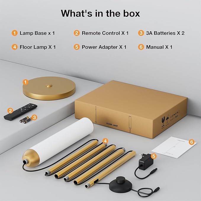 LED Floor Lamp with Remote Control, 65" Standing lamp with Stepless Adjustable 3000K-6500K Colors & 5%-100% Brightness, Foot Switch(Gold)