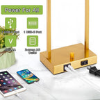 16" Set of 2 Gold Industrial Table Lamps with USB A+C Charging Ports and AC Outlet, Fully Stepless Dimmable Bedside Lamps with Seeded Glass Shade for Bedroom Living Room Office, LED Bulbs Included