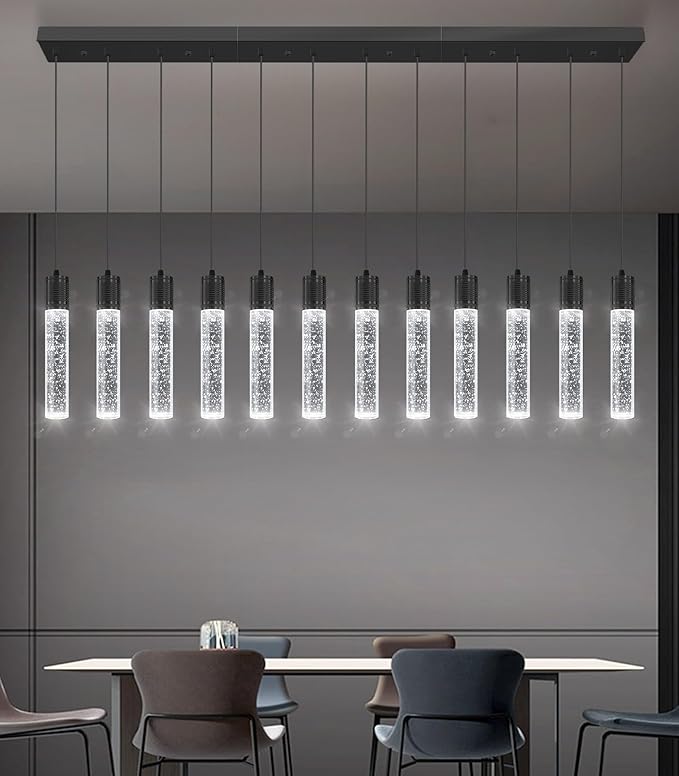 Modern Crystal Chandeliers LED Pendant Light for Kitchen Island Dining Room Entrance Foyer Living Room 6000K Black