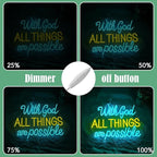 With God All Things Are Possible Neon Sign 16.5 * 12.6 Inch Led God Light Up Sign Dimmable USB Neon Light for Room Wedding Party Church Wall Decor (Ice Blue Yellow)