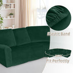 Arfntevss Sectional Recliner Couch Covers Velvet Corner Sectional Sofa Cover for Reclining Couch Stretch Soft L Shape Recliner Slipcover Thick U Shaped Washable Protector (5 Seat Cover, Dark Green)