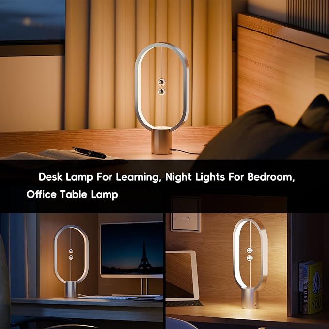 Table Lamp for Bedroom - Balance Lamp,Bedside Lamp with Touch Dimmer,Nightstand Lamp,3 Level Brightness Rechargered Night Light for Home,Office,College Dorm (Silver)