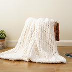 Battilo Chunky Knit Throw Blanket, Soft and Thick Chenille Throw Blanket, 50"x60" Handmade Cable Knit Crochet Blanket, Large Rope Knot Throw Blankets for Couch Sofa Bed Home Decor, Cream