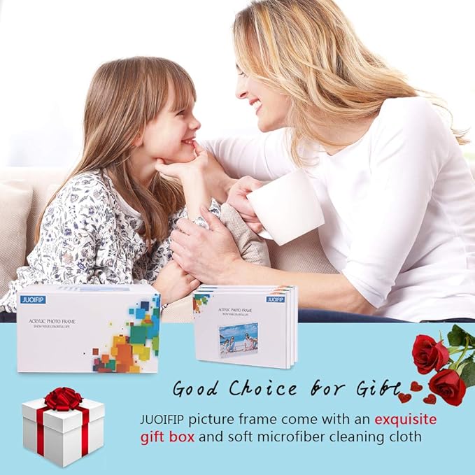 Premium Acrylic Picture Frame 4x6-3 Pack Gift Box Package, Clear Free Standing Desktop Double Sided Best Gift for Family, Perfect Decorate Birthday Wedding Party - Free Soft Microfiber