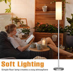 Ambimall Floor Lamp for Living Room with 3 Color Temperatures Bulb, 64" Standing lamp with Linen lampshade for Bedroom, Minimalist Pole Lamp, White Shade & Silver Pole