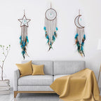 Jetec 3 Pcs Dream Catcher Moon Sun Star Design Handmade Traditional Craft Ornament Wall Hanging Home Decoration Bedroom Wedding Halloween Christmas Decorations(Dark Blue)