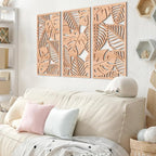 IARTTOP Leaf Wood Tropical Wall Art 15.9X32 Inch Carved Palm Leaves Wall Decor Coastal Monstera Plant Wall Sculptures for Living room Bedroom Set of 3