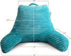 Nestl Reading Pillow with Portable Lap Desk Stand for Laptop 22x14”, Cut Plush Striped Back Pillow, Back Support Pillow, Shredded Memory Foam Bed Rest Pillow with Arms for Kids & Teens, Medium - Teal