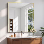 YIROMAN Bathroom Mirror 36"x40", Large Brushed Gold Bathroom Mirror for Over Sink with Aluminum Frame, Rectangular Vanity Mirror with Right Angle, Wall Mirror Hangs Horizontal or Vertical