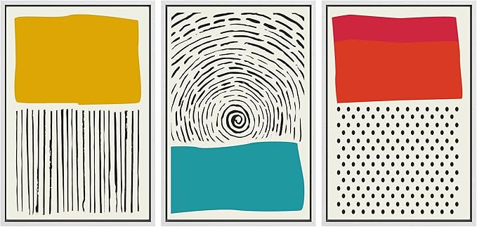 SIGNWIN Canvas Print Wall Art Line Art with Yellow and Red Squares Geometric Line Illustrations Modern Art Mid-Century Modern Warm for Living Room, Bedroom, Office - 24"x36"x3 White