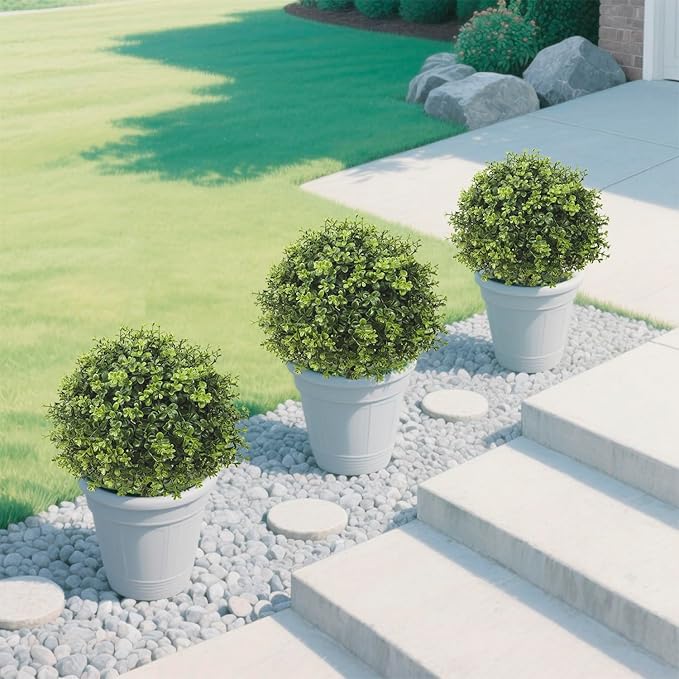 Set of 2 Artificial Boxwood Topiary Ball Trees for Outdoor with Ground Spike 29.5", UV Resistant Faux Greenery Shrubs, Fake Plants for Garden, Porch, Patio Valentine's Day Decor
