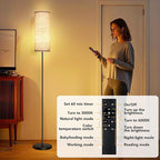 PARTPHONER Modern Floor Lamp with Remote Control - Stepless Dimmable LED Bulb, Adjustable Color Temperature & Brightness, Minimalist Tall Lamp for Living Room, Bedroom, Office, Beige