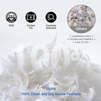 Goose Feather Bed Pillow for Sleeping - Hotel Down Pillows Queen Size Set of 1, Soft 600 Thread Count Cotton Cover, Fluffy Support Surround Fill Polyester for Back, Stomach, Side Sleepers