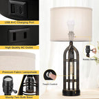 Seealle Table Lamp for Living Room Set of 2 - Copper Bedside Lamp for Bedroom with USB C+A & Outlet, Farmhouse Lamps for Night Stands, 3-Way Dimmable Touch Lamps for Living Room