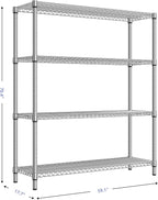 1760 LBs 4 Tier Storage Rack Metal Wire Shelving Unit, Storage Standing Shelf Organizer for Laundry Bathroom Kitchen Pantry Garage Utility Room, Chrome 17.7" D x 59.1" W x 70.4" H