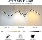 LED Modern Linear Pendant Lights, Dimmable LED Hanging Chandelier Fit Dining Room Kitchen Island, 3000K-6000K with Remote Contro Bright Light Fixture (Black, 47.2IN)