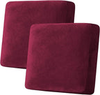 H.VERSAILTEX Velvet Stretch Couch Cushion Cover Plush Cushion Slipcover for Chair Loveseat Sofa Cushion Furniture Protector Seat Cushion Sofa Cover (2 Piece Large Sofa Cushion Covers, Burgundy)