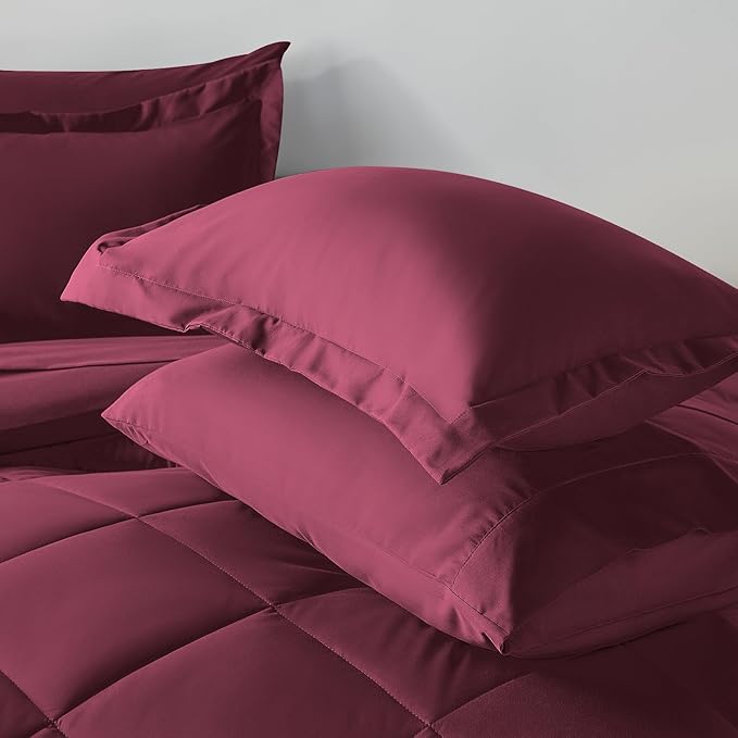 CozyLux Queen Comforter Set Burgundy - Bed in a Bag Queen Size 7 Pieces, Luxury Soft Bed Set for All Seasons, Bedding Set with Down Alternative Comforter, Sheets, Pillowcases & Shams, Red