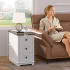 HIFYOBRO 3 Drawers End Table with Flip Top Charging Station, Type-C & USB Port & Power outlets, Wooden Storage End Table, Side Table with Storage for Living Room and Bedroom