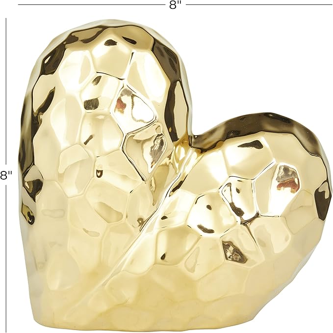 Deco 79 Porcelain Heart Sculpture, 8" x 3" x 8", Gold (Pack of 12)