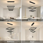 Modern Led Rectangle Chandelier for Dining Room, Dimmable Black Modern Chandelier with Remote, Adjustable Foyer Lighting Fixture
