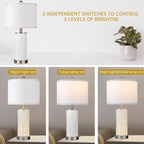 Ceramic Engraved Translucent Light Decorative 25" Table Lamps Set of 2 with Nightlight,E26 Socket&Rotary Switch,USB A+C Ports,Modern Bedside Lamps for Nightstand,Bedroom(Bulbs Included)
