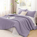 Litanika Grayish Purple Comforter Set California King Size, 3 Pieces Cal King Lightweight Solid Bedding Comforter Set, All Season Fluffy Bed Set (104x96In Comforter & 2 Pillowcases)