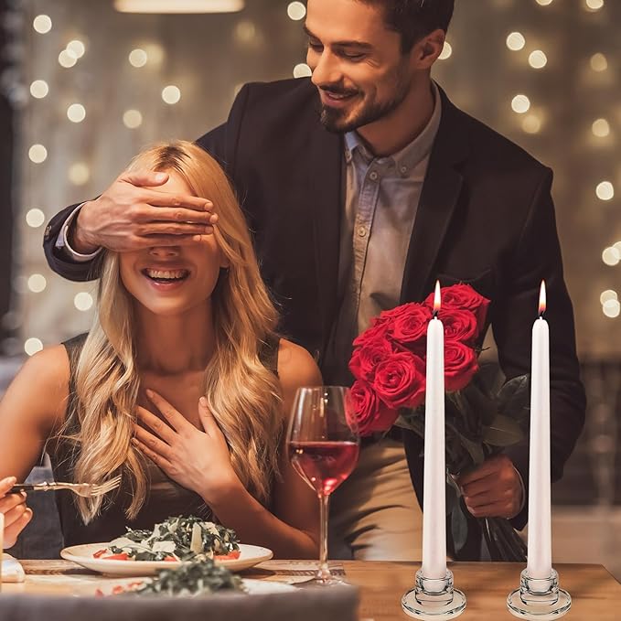 24 PCS Glass Taper Candle Holders Bulk Candlestick Holders Clear Short Tapered Candle Stick Holder Decor Set for Table Centerpiece Wedding Party Advent Christmas Home Decorations (24, Clear)